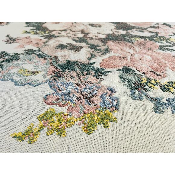 Thick Woven Blanket Tapestry Pink Flowers Floral Angel Cherub Cupid Fringe Cotto - Picture 7 of 16